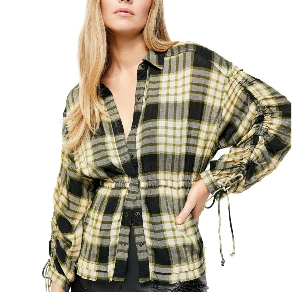 Free People Pacific Dawn Plaid Raw Hem Snap Front